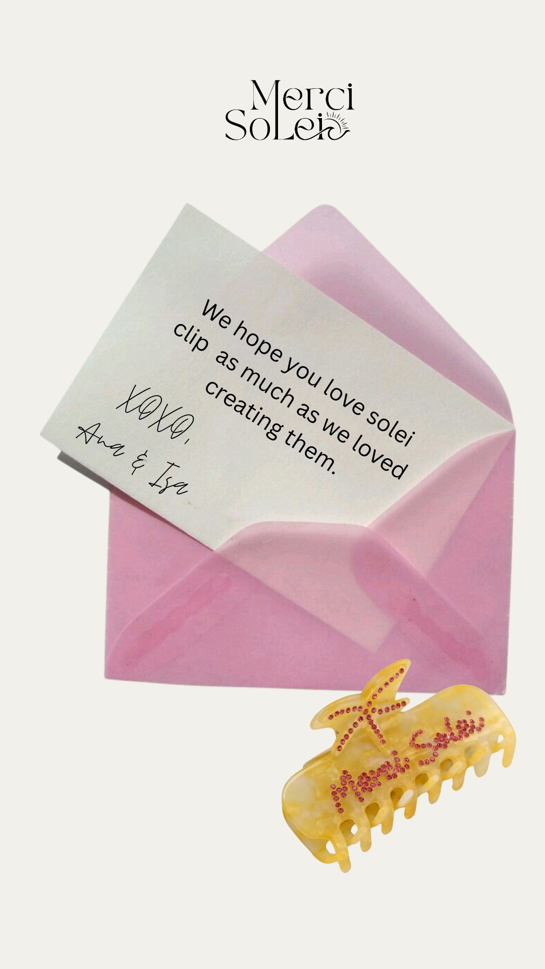 Solei Clip · Thank-you note and finished product